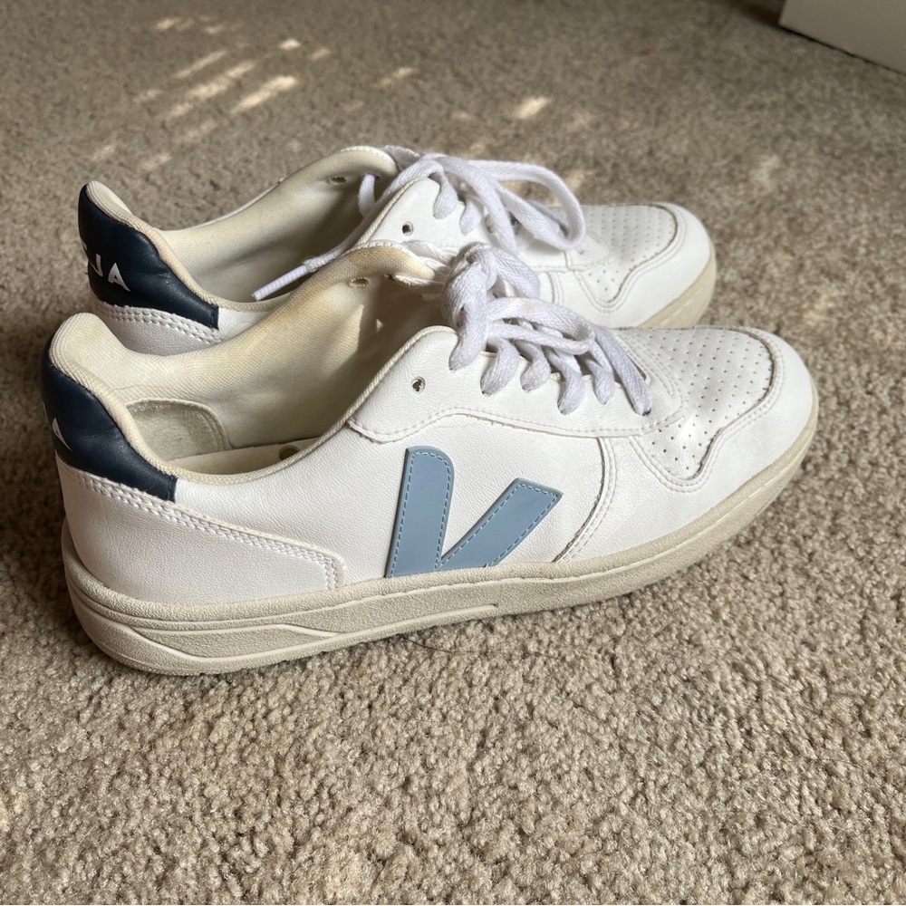 Veja V-10 White and Blue Sneakers